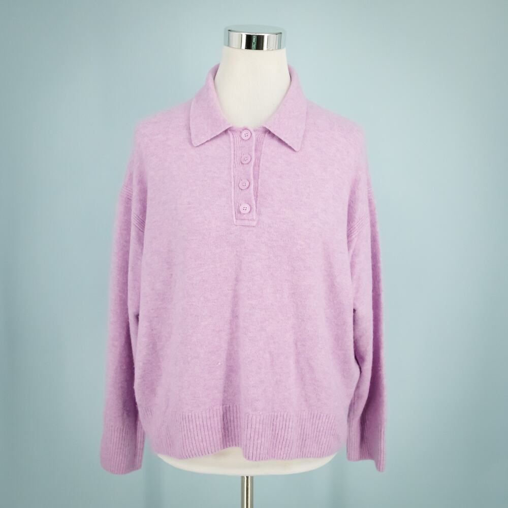 J. Crew Size XL Lavender Purple Collared Henley Polo Merino Wool Alpaca Sweater